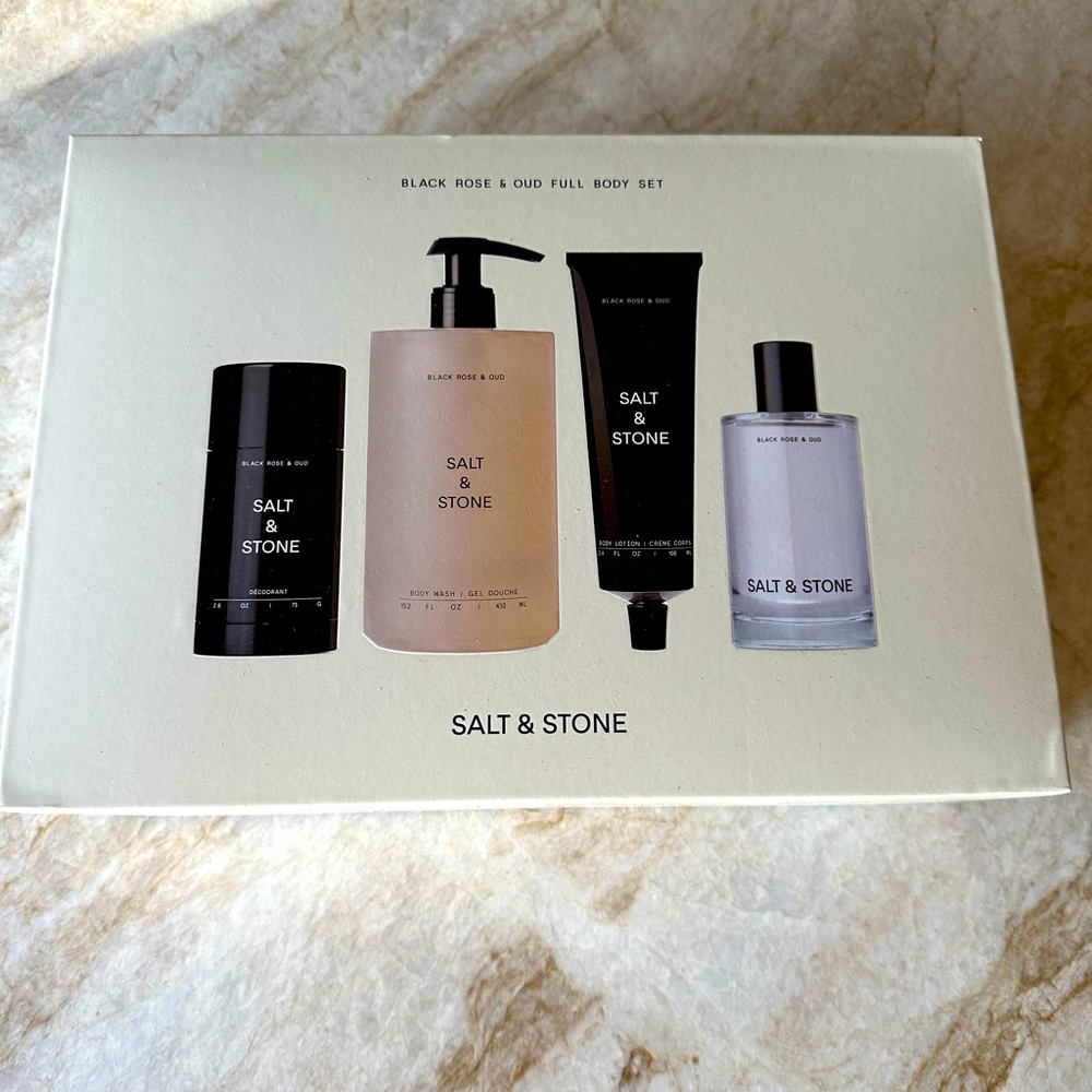 Brand new Salt and Stone rose and black oud gift set, sold out online